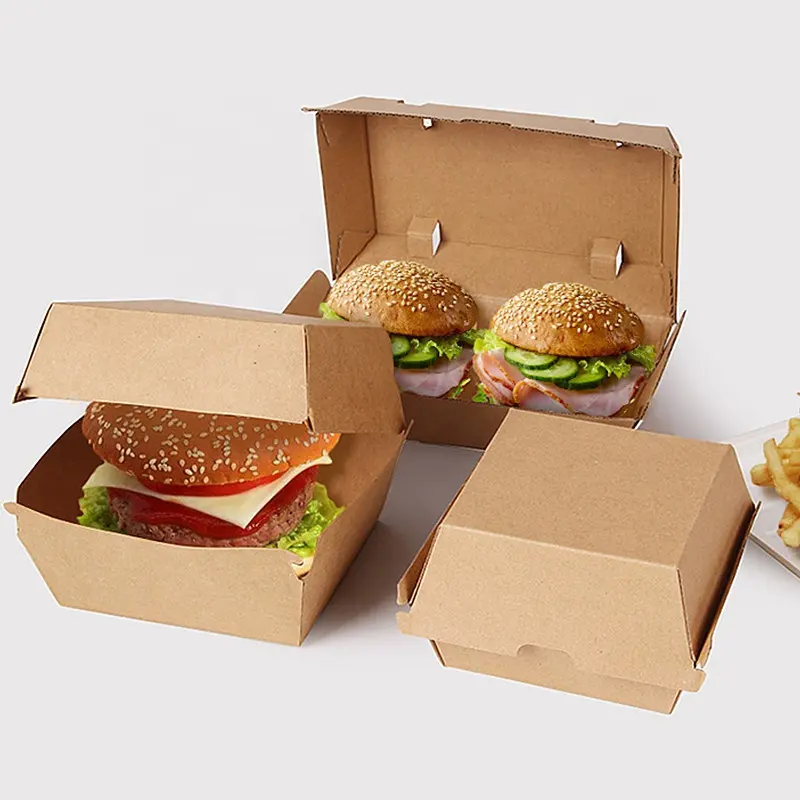 Benutzer definierte Einweg-Hamburger aus Pappe zum Mitnehmen Verpackung Kraft papier Clam shell Burger Box