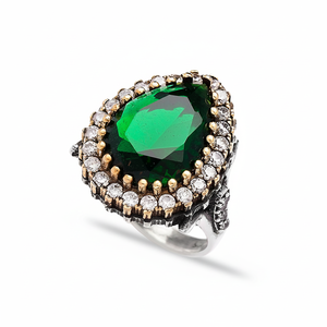 Pear Shape <b>Emerald</b> Zircon Wholesale Handcrafted Drop Design Popular Ottoman Jewellery Authentic 925 <b>Silver</b> Sterling <b>Ring</b> Jewelry - Product Image 2