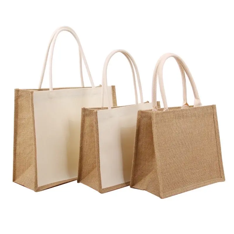 Wholesale Good Quality Burlap Jute Tote Bag Customized Canvas Bag Personalized Silk Heat Digital printing Reusable Shopping