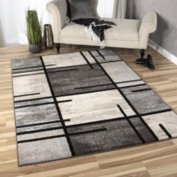 Tapis d'intérieur moderne au design abstrait noir/ivoire, couleur personnalisée, lavable en machine
