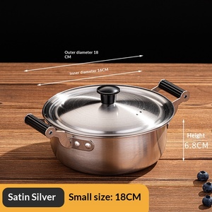 Pot à nouilles instantanées en acier inoxydable 304, durable, pour une personne, style coréen, petit pot à soupe/chaud, avec couvercle et double poignée pour ramen - Product Image 6