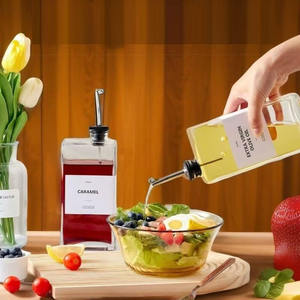 Distributeur d'huile d'olive de cuisine carré en verre vide avec couvercle pour <span class=keywords><strong>sauce</strong></span> soja au vinaigre - Product Image 6