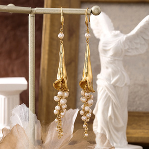 ต่างหูแฟชั่นสีทอง18K ประดับมุกสีขาวไข่มุกน้ำจืดสีขาวหรูหราหรูหราสำหรับงานปาร์ตี้ - Product Image 4