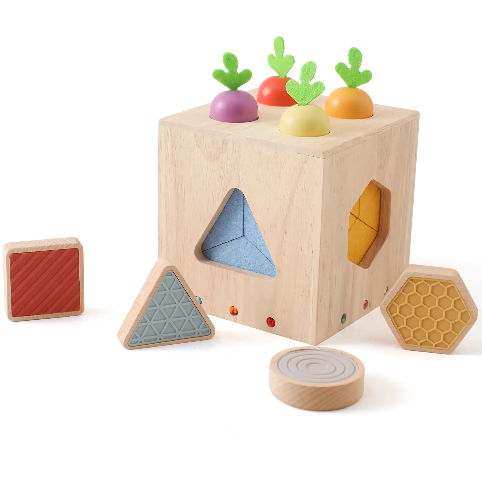 Bambino in legno Silicone Touch ravanello blocchi di riconoscimento colore scatola giocattoli di forma corrispondenti Montessori giocattoli educativi