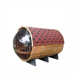 High Quality Cedar Wood Outdoor Steam Barrel Sauna Room With Panoramic Glass Window