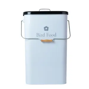 ホワイトコーティングされた炭素鋼貯蔵キャニスター缶鳥の種と飼料貯蔵缶、シール蓋とスクープが含まれています