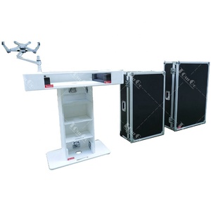 Cabina de DJ blanca con torre de control, soporte portátil duradero <span class=keywords><strong>DDJ</strong></span> SZ para dos <span class=keywords><strong>Pioneer</strong></span>, caja de madera contrachapada personalizable, soporte OEM - Product Image 1