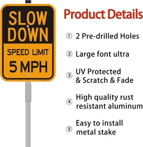 Segnale di limite di velocità realizzato in alluminio resistente alla ruggine, resistente allo sbiadimento, resistente al sole e resistente, adatto per strade e strisce pedonali - Product Image 3