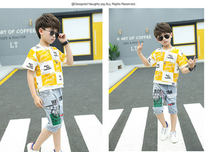 เสื้อผ้าเด็กขายส่งราคาพิเศษ สไตล์ใหม่ ชุดเสื้อยืดวินเทจและกางเกงยีนส์เด็กผู้ชาย - Product Image 5