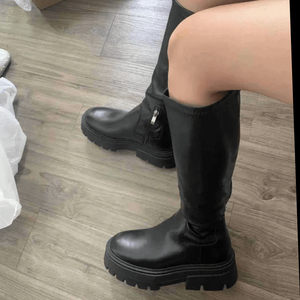 Thick Sole Botas De Mujer Luxury Style Waterproof Winter Fall Platform Flat Leather Black Knee High <b>Boots</b> for Women - Product Image 6