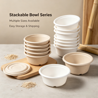 Bol jetable en bagasse de canne à sucre avec couvercle, récipient alimentaire compostable et biodégradable en pulpe, logo et taille personnalisables disponibles