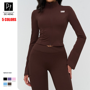 Top Deportivo Personalizado para Mujer, Estilo Yoga, con Cierre, Sensación Desnuda, Cuello Alto, Manga Larga, para Actividades al Aire Libre - Product Image 1