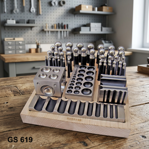 GS619 Steel Jewelry Dapping Block <b>Set</b> With Wooden Stand Mixed Shapes For DIY Engraving Tools - Product Image 2