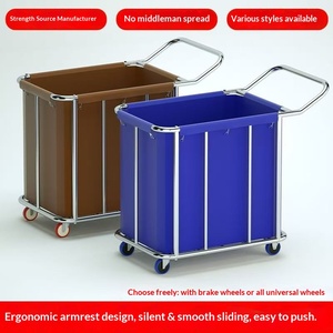 Carro de lino de acero inoxidable con empuje manual para hotel, servicio de lavandería, lavandería en seco y almacenamiento, para recogida de ropa sucia y reciclaje de productos - Product Image 1