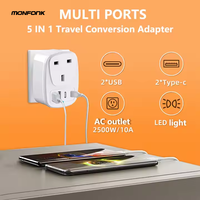 Monfonk adaptor perjalanan, pengisian cepat 20W PD Multi-Port colokan konversi adaptor USB untuk Inggris/EU/US/AU untuk penggunaan kamera industri