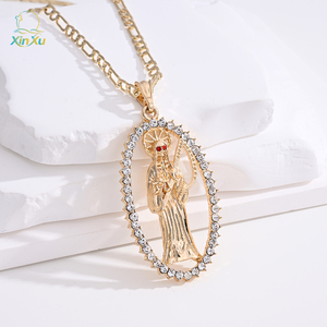 Caliente regalo artesanías Vintage cobre Cruz forma ovalada hueco Rhinestone <span class=keywords><strong>Madonna</strong></span> Saint encanto colgante - Product Image 3