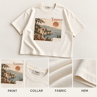 T-shirt ODM pour femmes en jersey de coton, col rond court, manches courtes, imprimé graphique, décontracté et confortable