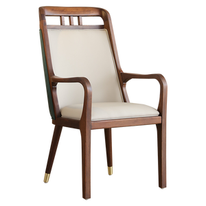 Chaise de salle à manger avec accoudoirs, restaurant, chaise à dossier en bois massif pur - Product Image 1