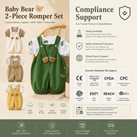 Ensemble barboteuse et short à bretelles pour bébé ours 100% Coton, tenue de boutique pour enfant, personnalisable OEM Marque Privée