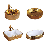 Vasque à poser ronde en céramique de luxe dorée, finition électrolytique, pour lavabo moderne, de l'usine de Chaozhou