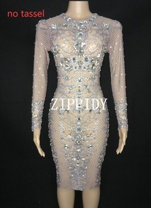 Sparkly <strong>Silver</strong> Rhinestones See Through <strong>Dress</strong> Prom Party Mesh Outfit <strong>Women</strong> Dance <strong>Dress</strong> Birthday Celebrate <strong>Dress</strong> - Product Image 3