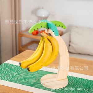 Wooden Banana <b>Rack</b> With Artificial Leaves 33cm Height <b>Kitchen</b> Storage Organizer Eco-Friendly Fruit Holder Living Room Decoration - Product Image 3