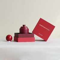 Bouteille de Parfum Vide Rouge Vintage de 50 ml en Verre de Luxe, de Haute Qualité, de Forme Ronde, avec Pulvérisateur, Bouchon et Étiquettes, Rechargeable