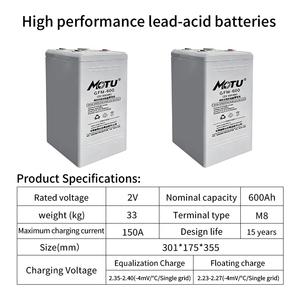 Batterie au plomb sans entretien MOTU 2V 600Ah 500Ah 200Ah pour stations de communication, énergie solaire et stockage UPS - Product Image 5