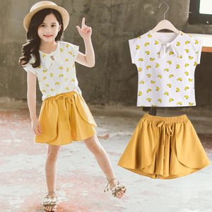 Vêtements pour enfants en gros, version coréenne tendance, ensemble pantalon et chemise pour filles, vêtements d'été pour femmes - Product Image 2