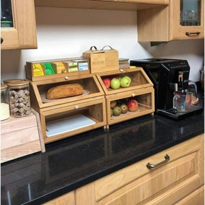IS Bamboo Bread Box 39.12x24.9x32cm Double Layer <b>Storage</b> <b>Kitchen</b> Food Organizer - Product Image 3