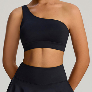 Sujetador deportivo de un solo hombro <span class=keywords><strong>para</strong></span> mujer, top corto asimétrico sin espalda <span class=keywords><strong>para</strong></span> yoga, sujetador inalámbrico de alto soporte <span class=keywords><strong>para</strong></span> gimnasio, fitness y tenis - Product Image 4