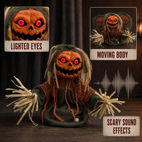 SIPKLR 20'' Décoration d'Halloween : Épouvantail Citrouille Effrayant avec Yeux Rouges Lumineux et Sons Terrifiants pour Jardin et Maison Hantée
