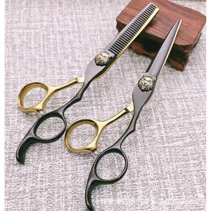 Ciseaux à cheveux Ze 6,0 pouces, noirs et dorés, ciseaux à effiler en acier inoxydable, manche long chromé, pour usage esthétique - Product Image 3