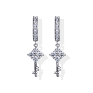 IGI/GIA Certified 14K Gold Star Key <b>Drop</b> Earrings 1.22ct Lab Diamond Pave Prong Clip On Gifting <b>Back</b> Chandelier Jewelry - Product Image 3