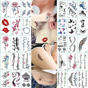 Temporal tatuajes pequeño tatuaje pegatinas para los hombres y las mujeres los niños 30 hojas flor palabra pequeña patrones impermeable temporal tatuaje