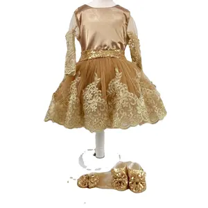 도매 사용자 정의 신생아 새로운 디자인 현대 럭셔리 파티 생일 웨딩 아기 레이스 고품질 아기 소녀 드레스와 신발