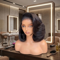 Perruques Courtes Bob Ondulées Style Birman, Cheveux Humains Naturels, Sans Colle, Cheveux Bruts Vietnamiens, Perruques Lace Front pour Femmes Noires, Perruques Frontales HD Lace