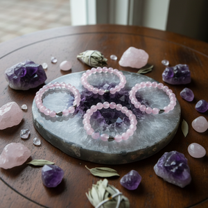 Gemstone Heart-Shape <b>Bracelets</b> Combo Rose Quartz and Amethyst Semi-Precious Crystals <b>Chakra</b> Healing Gemstone Crafted Jewelry - Product Image 3