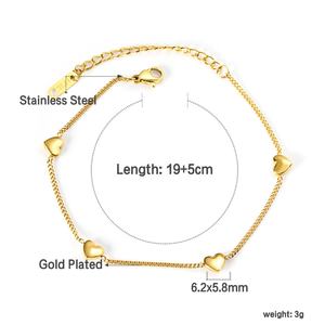 Bracelet à breloque cœur tendance, plaqué or 18 carats, anti-ternissement, en acier inoxydable, chaîne réglable, pour femme - Product Image 2