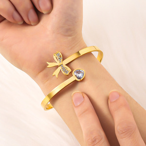 Bán Buôn Đồ Trang Sức Thời Trang Tốt Thép Không Gỉ 18K Vàng-Mạ Pha Lê <span class=keywords><strong>Bowknot</strong></span> Bướm Hoa Cuff Vòng Đeo Tay <span class=keywords><strong>Bangle</strong></span> Cho Phụ Nữ - Product Image 2