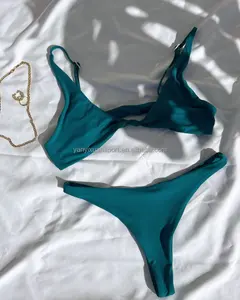Stringhe triangolo personalizzato costumi da bagno pianura Bikini fasciatura a buon mercato colore puro Micro triangolo 2 pezzi Set 2021 nuove donne brasiliane Sexy