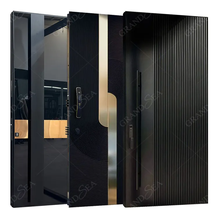 Modern Black Aluminium Pivot Front Door Exterior Stainless Steel Security Entrance Pivot Doors For Houses