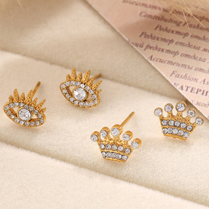 Boucles d'oreilles en alliage de zinc plaqué or, cristal, couronne, lune, forme de cœur, bijoux de fête pour femmes EH887 EH902 - Product Image 3