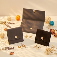 Pochette à bijoux portable en microfibre avec fermoir doré, sac de rangement carré personnalisable pour bagues, boucles d'oreilles, clous et pendentifs