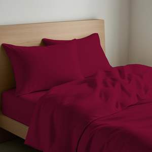 Drap de lit 100% coton bordeaux, taille lit simple allemand - Product Image 1
