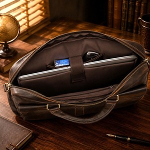 Porte-documents vintage en cuir Crazy Horse pour homme, sac de travail pour ordinateur portable 15,6 pouces, sac de voyage rustique pour affaires, sac messager de bureau - Product Image 2