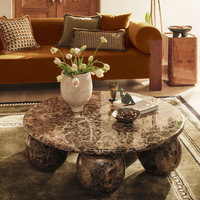 Table basse de salon de luxe en marbre naturel Emperador, plateau rond, pieds sphériques, design de table centrale de designer