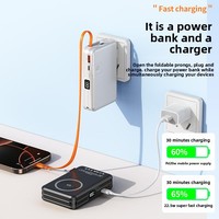 Batterie externe magnétique sans fil 5 en 1, 10000 mAh, charge rapide 22,5 W, prise secteur intégrée et câble rétractable