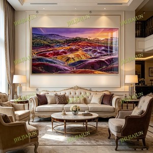 Tableau mural arc-en-ciel de luxe, peinture de paysage aux sept couleurs vibrantes, décoration LED pour salon, peinture en porcelaine cristalline - Product Image 3