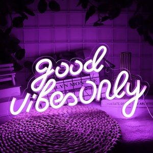 ป้ายไฟนีออน LED โลโก้แบบกำหนดเอง Good Vibes สำหรับตกแต่งโรงแรม งานวันเกิด รถยนต์ และบริษัท - ใช้พลังงานจากแบตเตอรี่ - Product Image 2